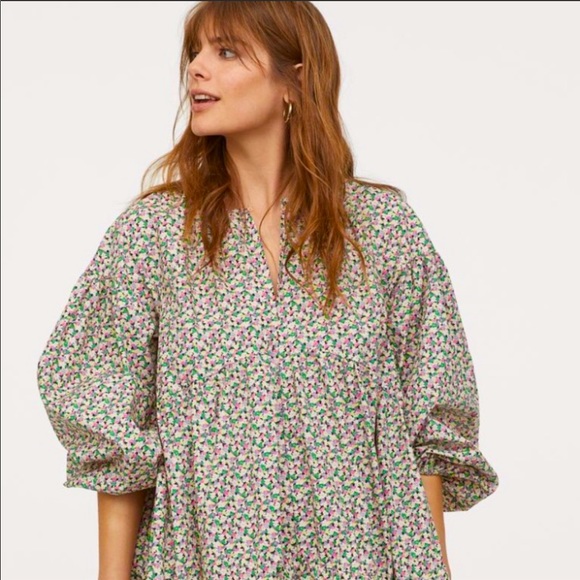 H&M Floral oversized A line Mini Full sleeve Dress - Picture 7 of 16